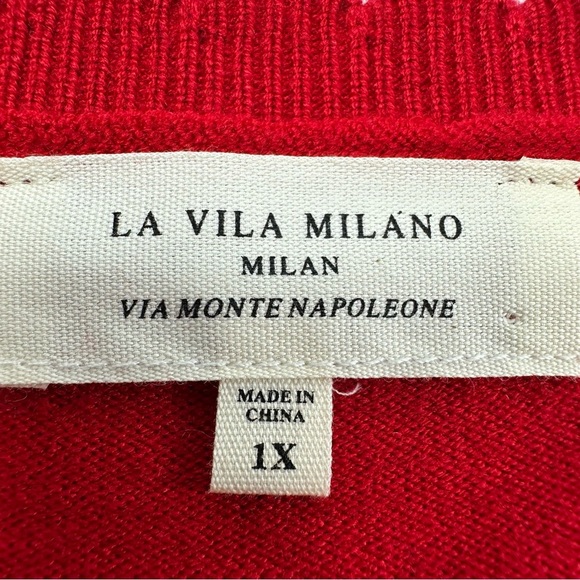 La Vila Milano Red Short Sleeve Cardigan Sweater Women’s Plus 1X Scalloped - Picture 4 of 9